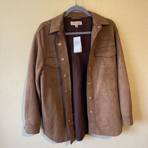 Philosophy Women's XS Vegan Suede Faux Caramel Brown Snap Shacket Western Jacket